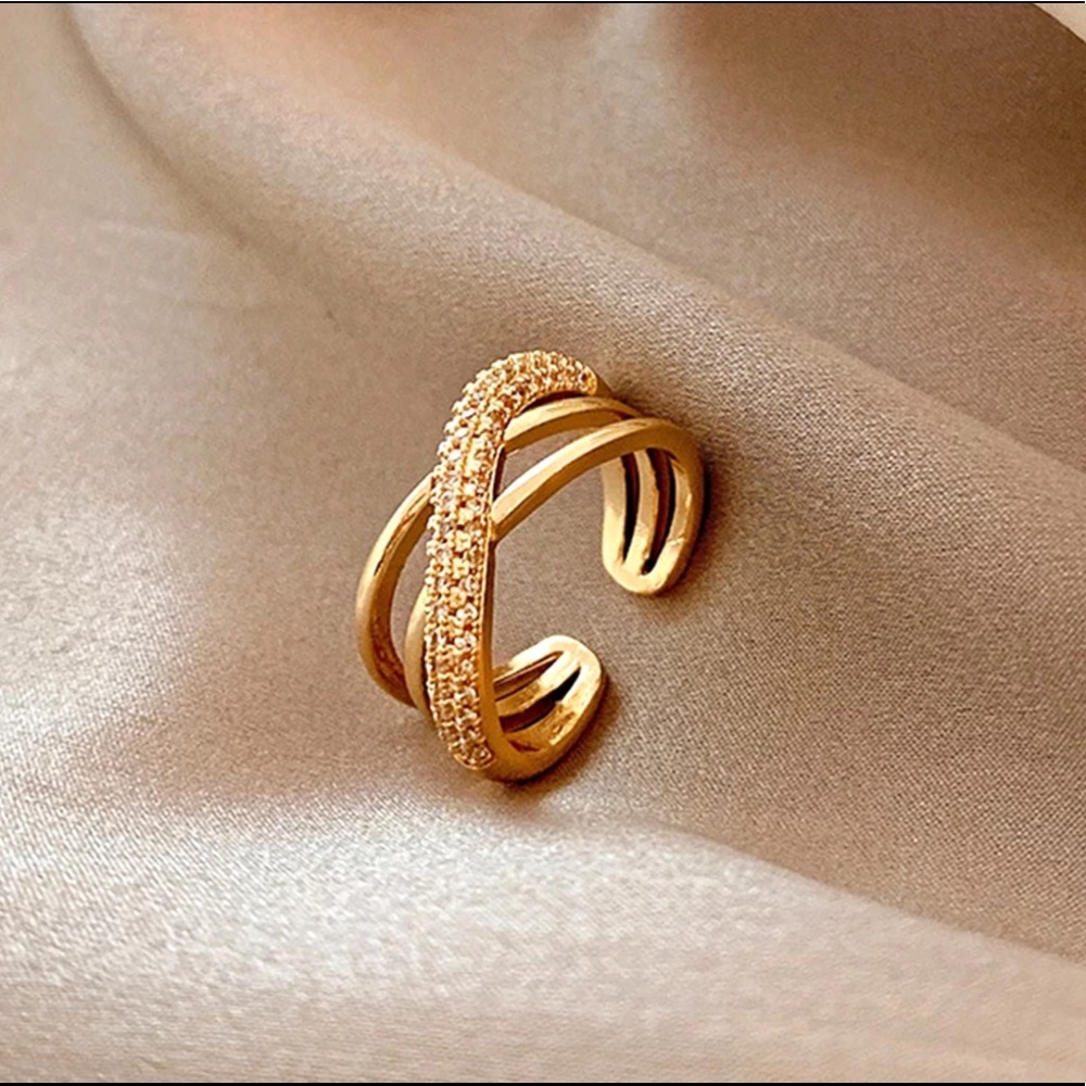 14K Gold Filled Three Layer Diamond Adjustable Ring